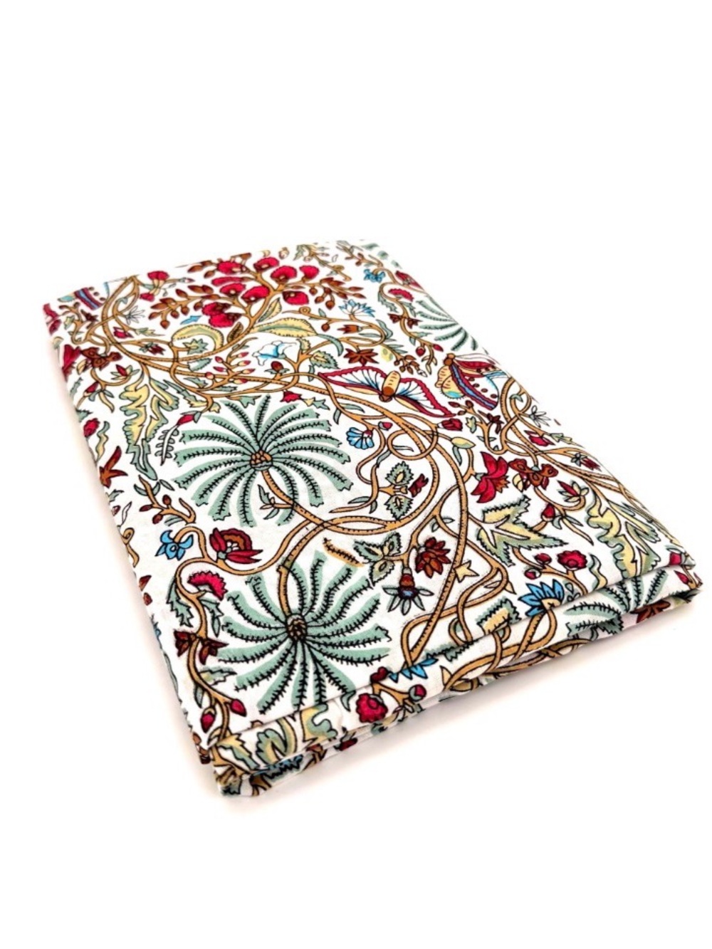 Floral Vines Indian Hand Blocked  Cotton Cambric Fabric 44” wide. 3 yards.